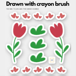 Pegatina Corazones de tulipanes florales en arbustos rojos