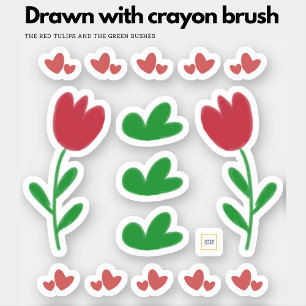 Pegatina Corazones de tulipanes florales en arbustos rojos 