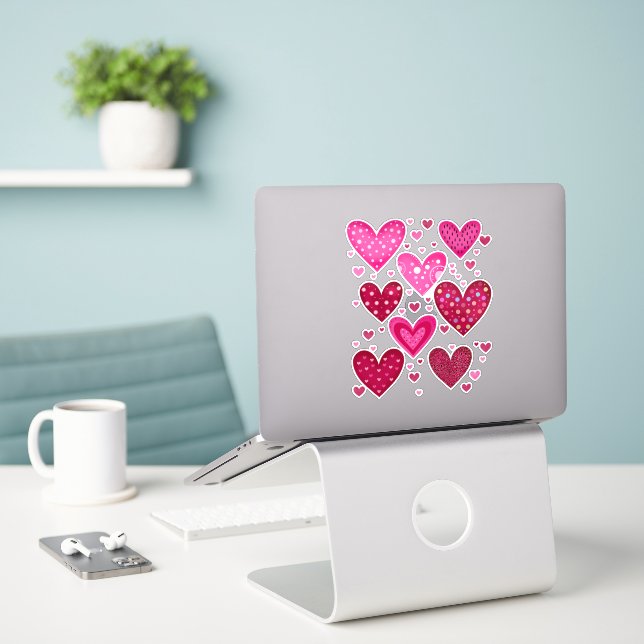 Pegatina Corazones Estampados Rosas y Rojos (Ordenado portátil  en el escritorio)