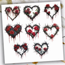 Corazones sangrantes de espinas y rosas góticas