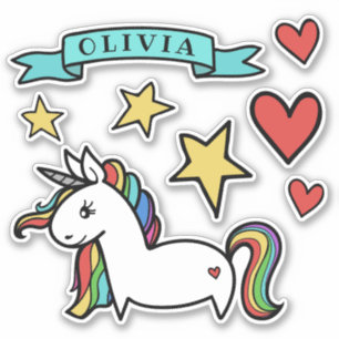 Pegatina Corazones y estrellas de unicornio con forma de ar