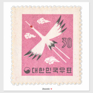 Pegatina Corea del Sur Rojo - Sello postal de grulla corona