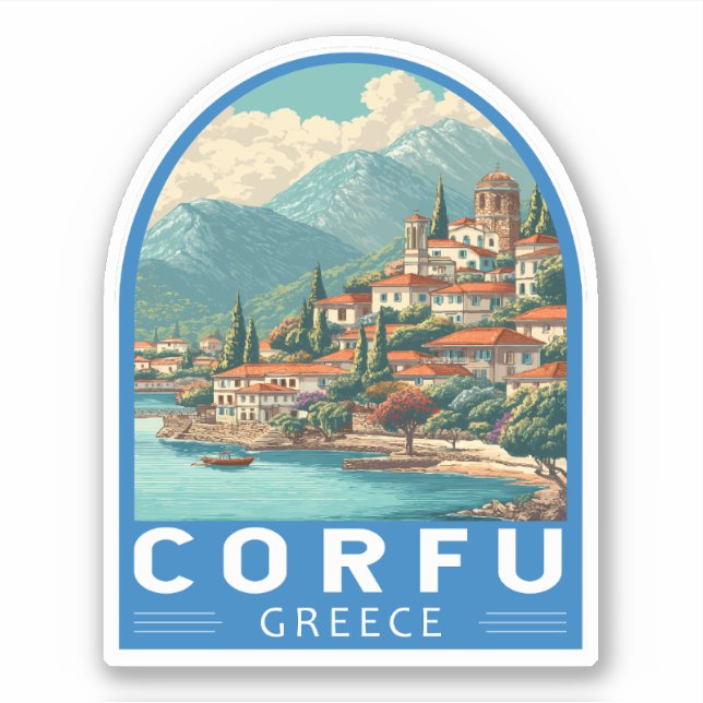 Pegatina Corfu Greece Travel Art Emblem (Anverso)