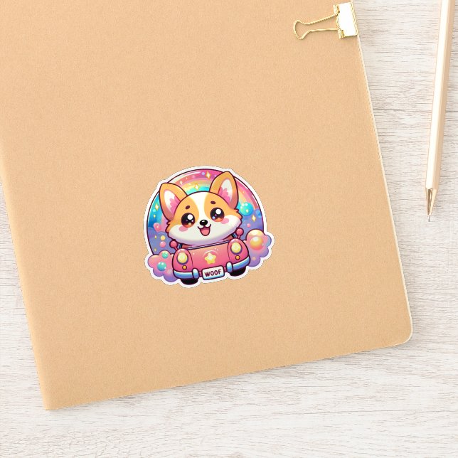Pegatina Corgi adorable en arco iris y paracaídas de coches (Cuaderno)