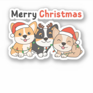 Pegatina Corgi Christmas Animals Cute Dogs Merry Christmas