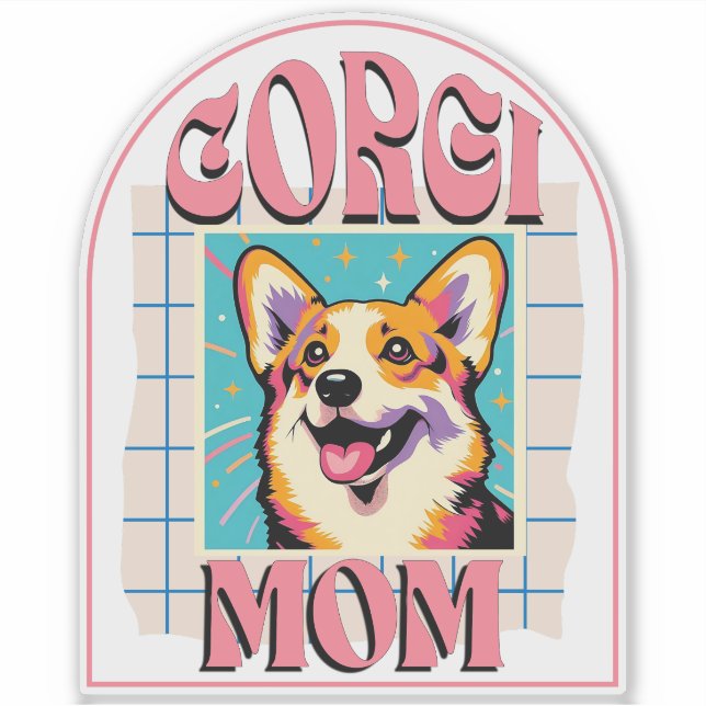 Pegatina Corgi Dog Mom Pop Art (Anverso)