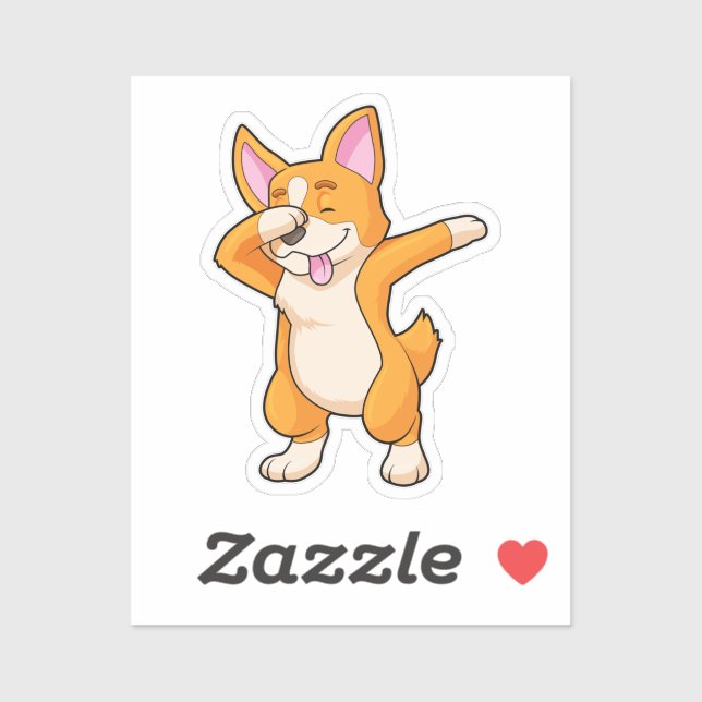 Pegatina Corgi galés en Hip Hop Dance Dab (Hoja)