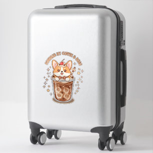Pegatina Corgi Kawaii Impulsado por Café y Perros