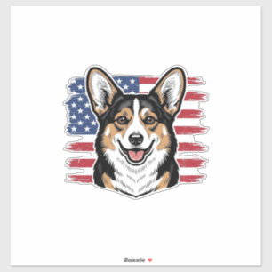 Pegatina Corgi Patriótico Bandera Americana Diseño Vector V