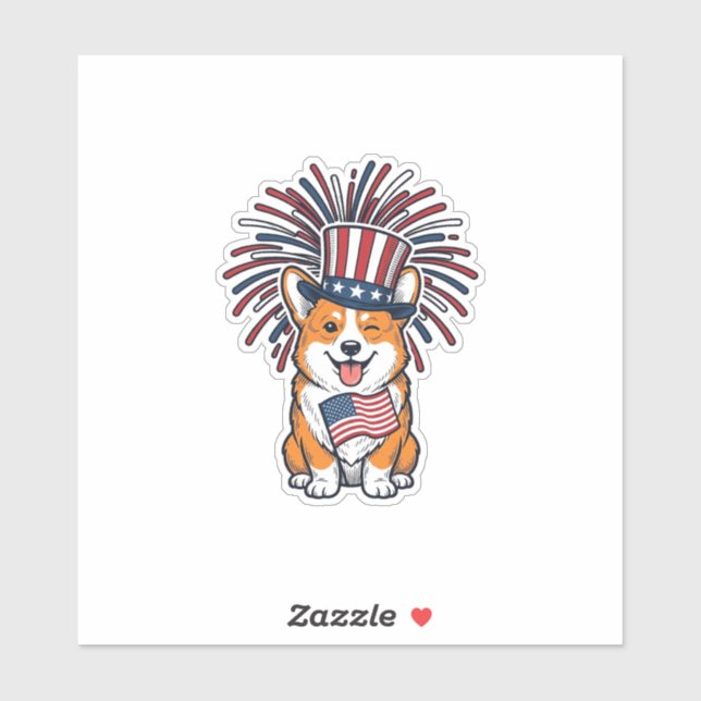 Pegatina Corgi Patriótico Fuegos Artificiales Diseño Vector (Hoja)