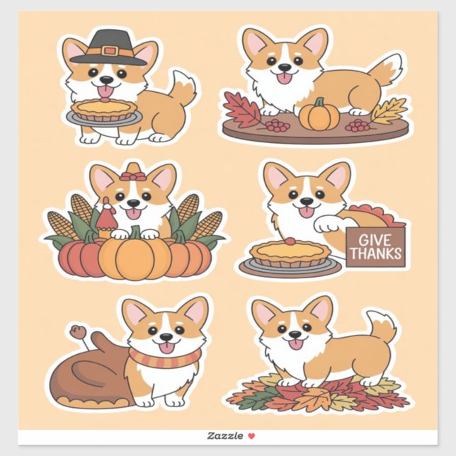 Pegatina Corgi Thanksgiving  (Hoja)