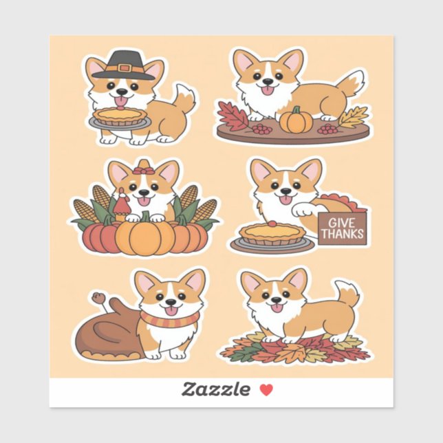 Pegatina Corgi Thanksgiving  (Hoja)