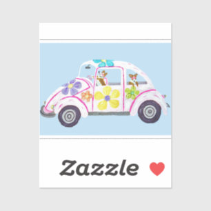 Pegatina Corgis hippies galeses en su Coche del Amor de Niñ