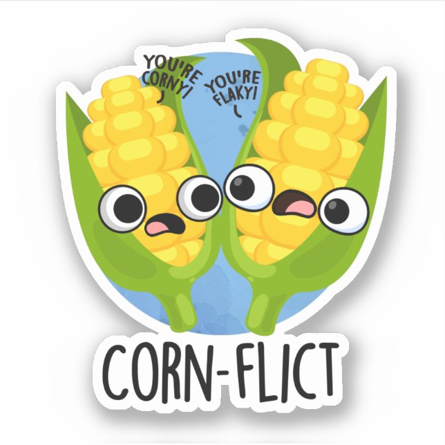 Pegatina Corn-flict Funny Corn Pun (Anverso)