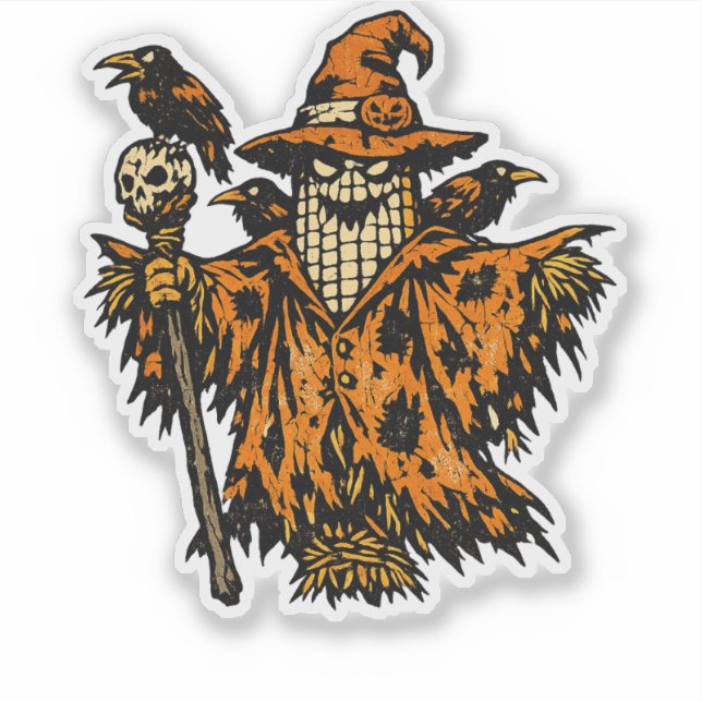 Pegatina Corn Scarecrow Commander — Halloween Warrior Retro (Anverso)