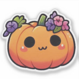 Pegatina Corona de flores de calabaza Kawaii - Halloween ot