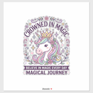Pegatina Corona de unicornio en tipografía mágica en negrit