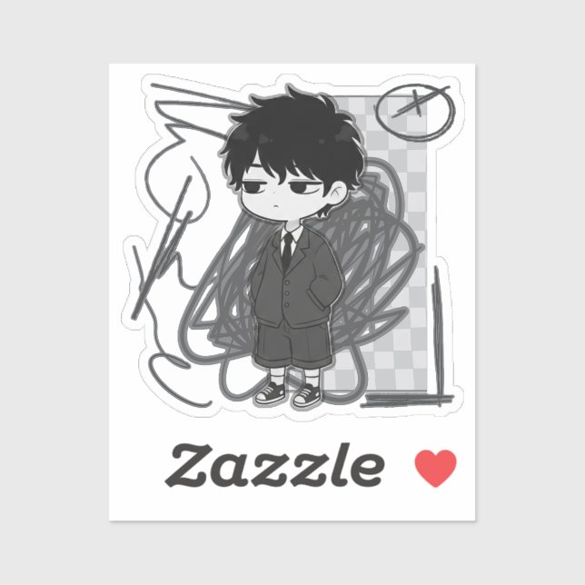 Pegatina Corporate Burnout Relatable Chibi Boy Suit Illustr (Hoja)
