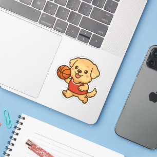 Pegatina Corta Kawaii Labrador jugando beso de baloncesto