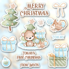 Pegatina Cortar besos de contorno de oso de nombre navideño