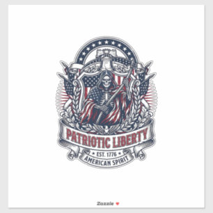 Pegatina Cosechadora de la Libertad Patriótica Esqueleto Pa