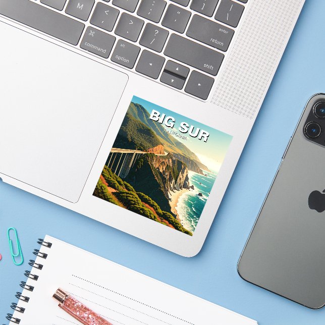 Pegatina Costa Central del Sur de California (Ordenado portátil con iPhone)