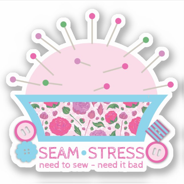 Pegatina Costura divertida de costurero con incushión de ed (Anverso)