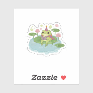 Pegatina Cottagecore Frog Wizard Reading Book Art Print