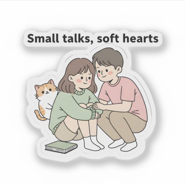 Pegatina Couple with Pet – Small Talks Soft Hearts Design,  (Anverso)
