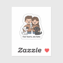 Pegatina Couple with Pets – Four Hearts One Home Design