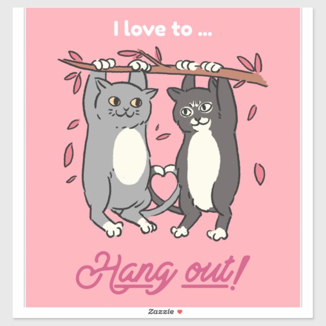 Pegatina Couples Gift Idea Cute Cartoon Cats | Cat Art (Hoja)