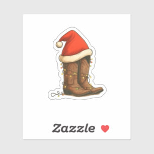 Pegatina Cowboy Boots Navidades del oeste de Santa Hat