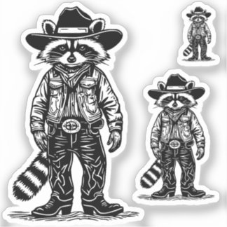 Pegatina cowboy raccoon