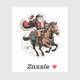 Pegatina Cowboy Santa Claus montando a caballo Navidad