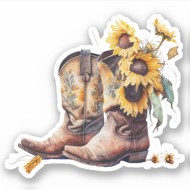 Pegatina Cowgirl Boots de girasol (Anverso)