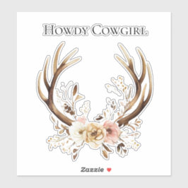 Pegatina Cowgirl Deer Antlers Floral Howdy