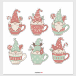 Pegatina Cozy Christmas Gnomes in Mugs: Aesthetic Holiday