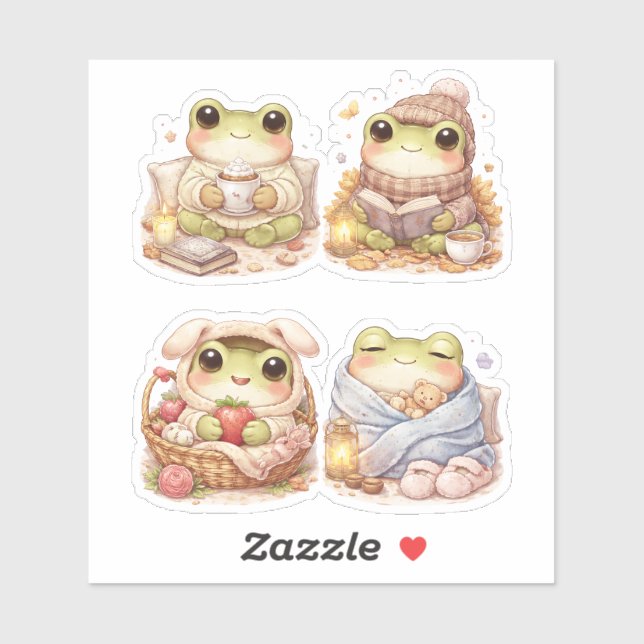 Pegatina Cozy Frog Characters Custom-Cut Vinyl Sticker (Hoja)