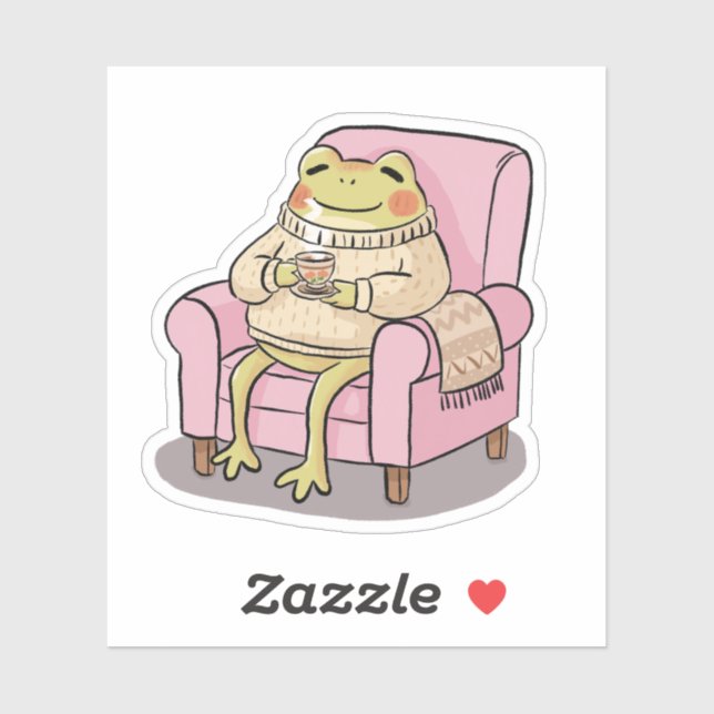 Pegatina Cozy Frog Drinking Tea On Sofa Illustration (Hoja)
