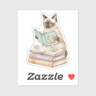 Pegatina Cozy Librarian Cat Reading Easter Book Bookworm 