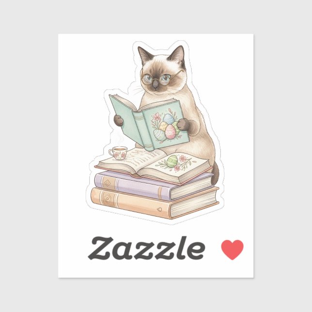 Pegatina Cozy Librarian Cat Reading Easter Book Bookworm  (Hoja)