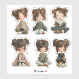 Pegatina Cozy Sitting Chibi Girl Sticker Sheet
