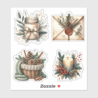 Pegatina Cozy Winter Candle & Pinecone Aesthetic Stickers