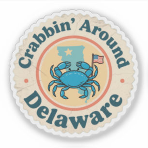 Pegatina Crabbin Vintage alrededor del Cangrejo Delaware