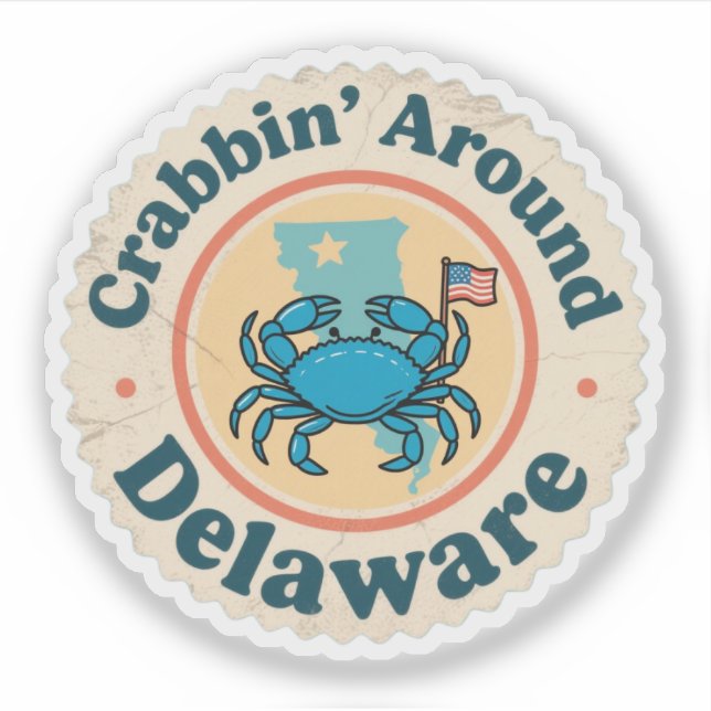 Pegatina Crabbin Vintage alrededor del Cangrejo Delaware (Anverso)