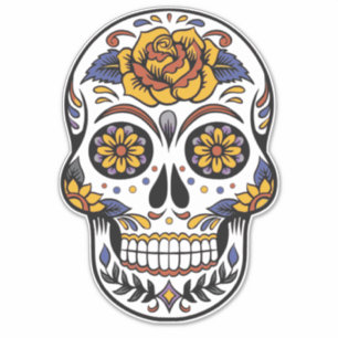 Pegatina Cráneo de azúcar rosa amarillo