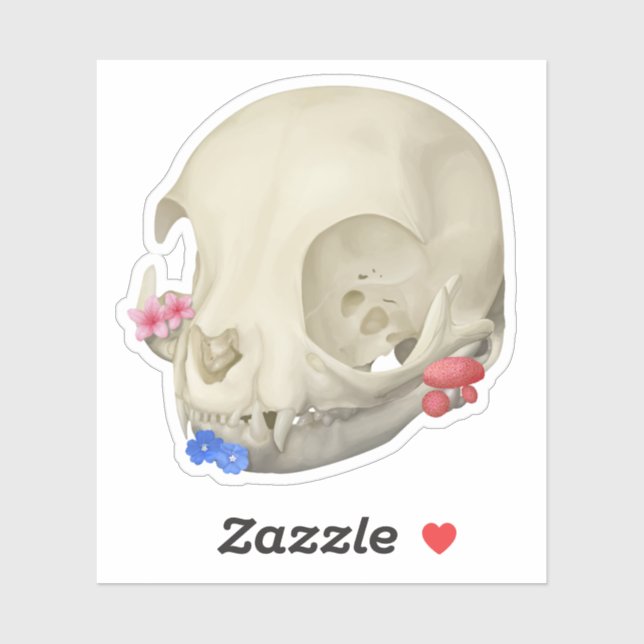 Pegatina Cráneo De Gato Con Flora (Hoja)