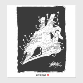 Pegatina Cráneo de jirafa blanco y negro con plantas