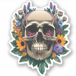 Pegatina Cráneo decorado con flores Dibujos coloreados