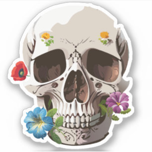 Pegatina Cráneo decorado con flores Dibujos coloreados